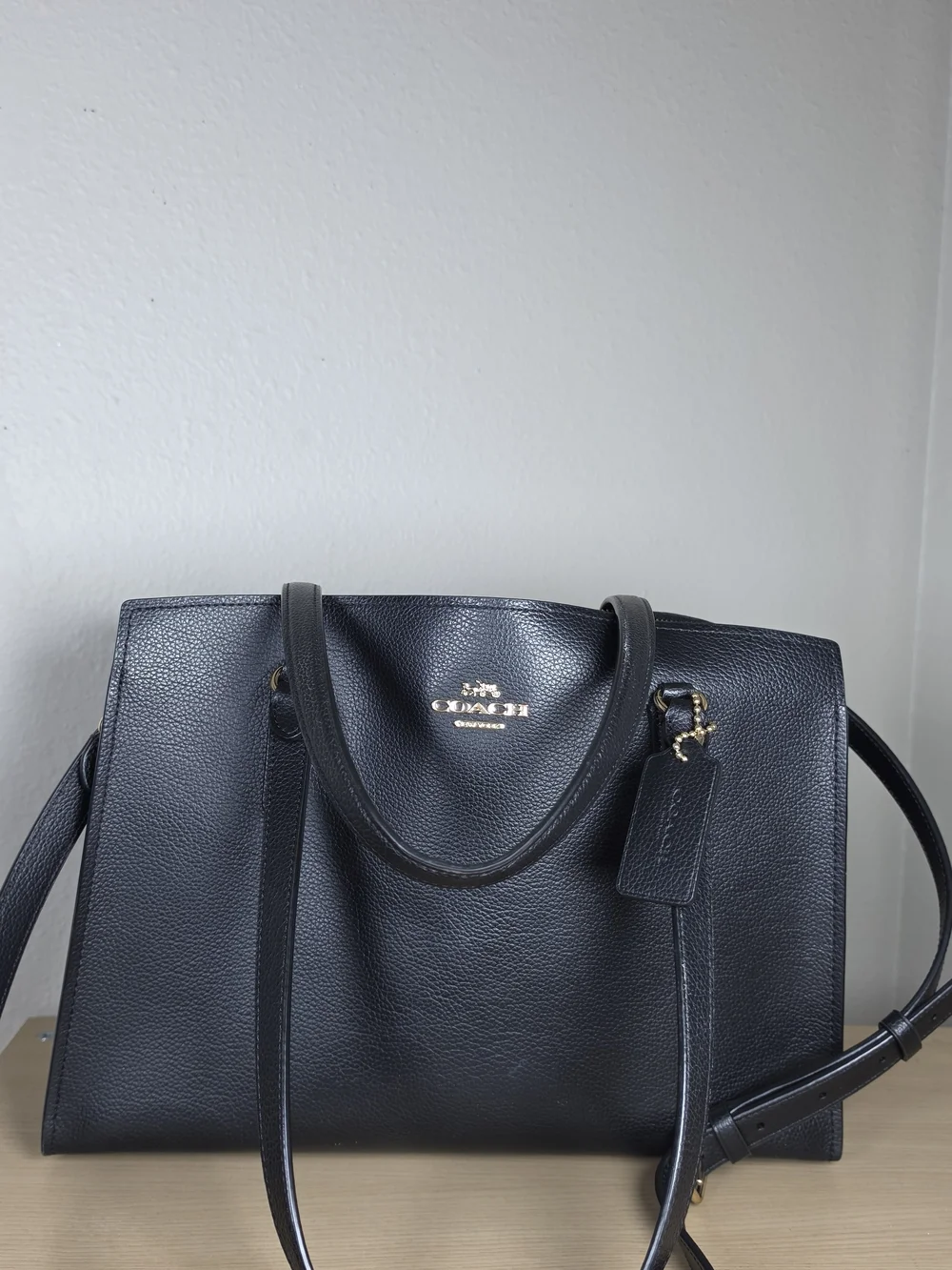 Coach Tatum Carryall Black Pebble Leather Tote Bag Crossbody Red Lining C4078